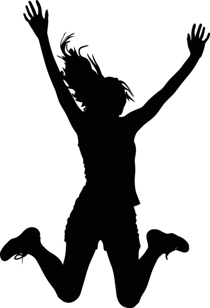 ai generiert Silhouette jung Frau springen glücklich genießen Leben voll Körper vektor