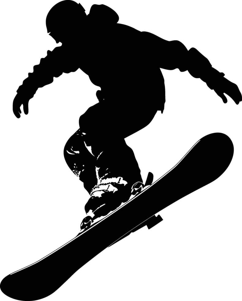 ai genererad silhuett snowboard hoppar i de luft svart Färg endast vektor