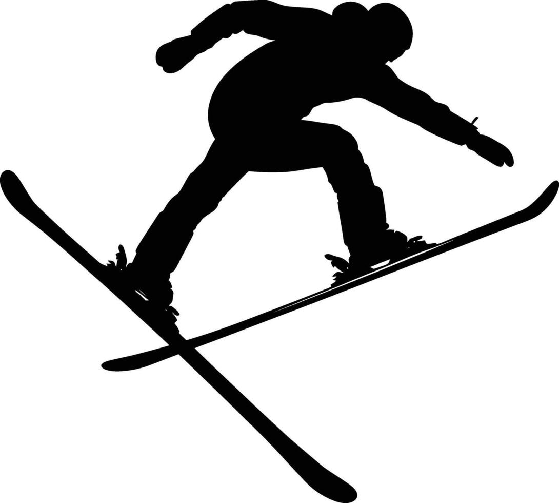 ai generiert Silhouette Ski springt im das Luft schwarz Farbe nur voll Körper vektor