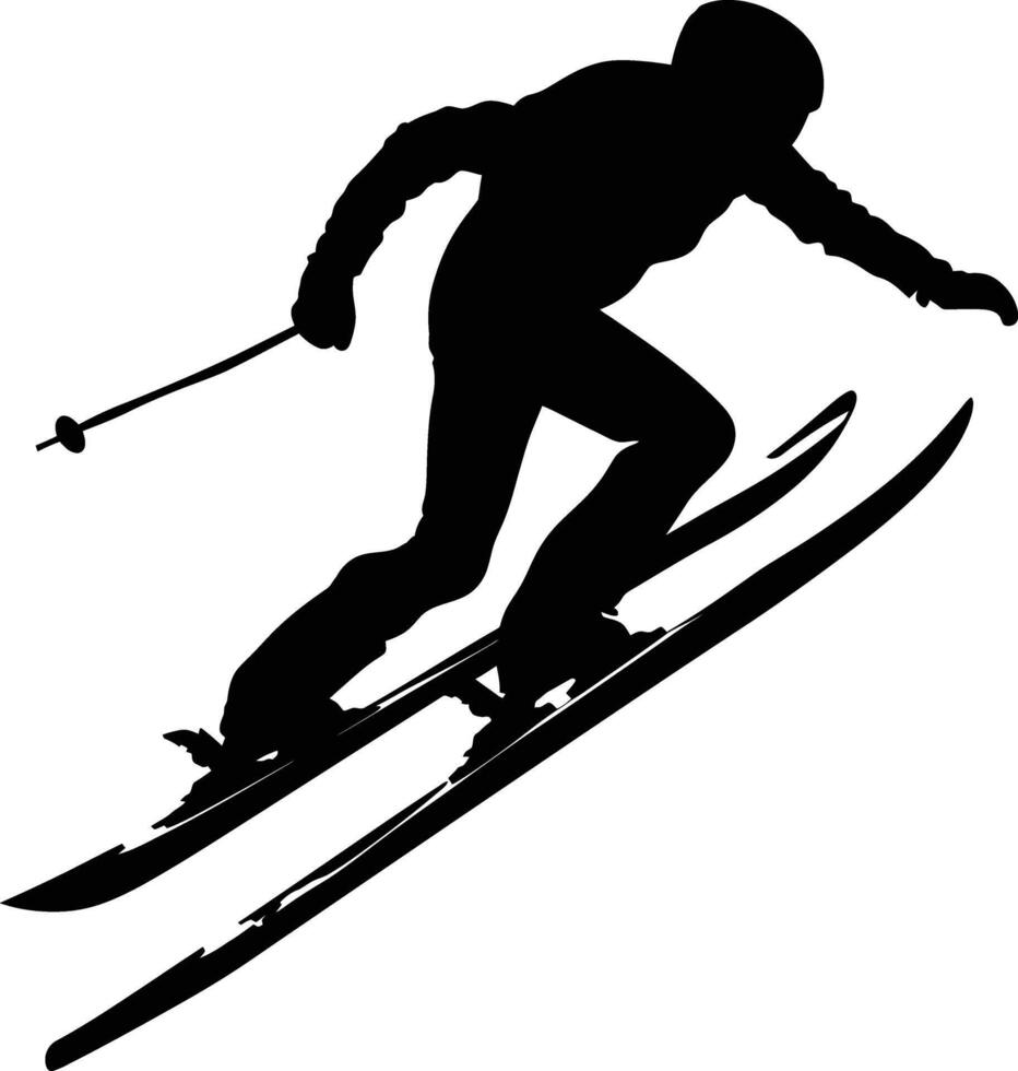 ai genererad silhuett åka skidor hoppar i de luft svart Färg endast full kropp vektor