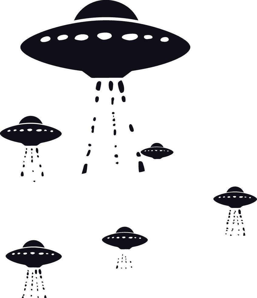 ai generiert Silhouette Raum Eindringlinge durch UFO schwarz Farbe nur vektor