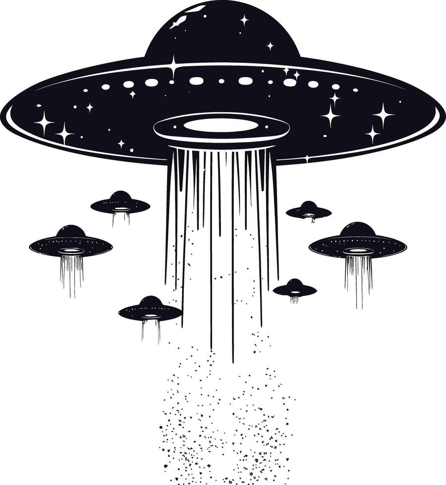 ai generiert Silhouette Raum Eindringlinge durch UFO schwarz Farbe nur vektor