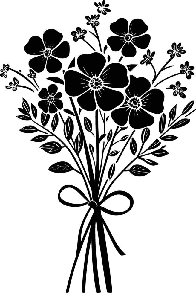 ai genererad silhuett vår blomma bukett bunden med band svart Färg endast vektor