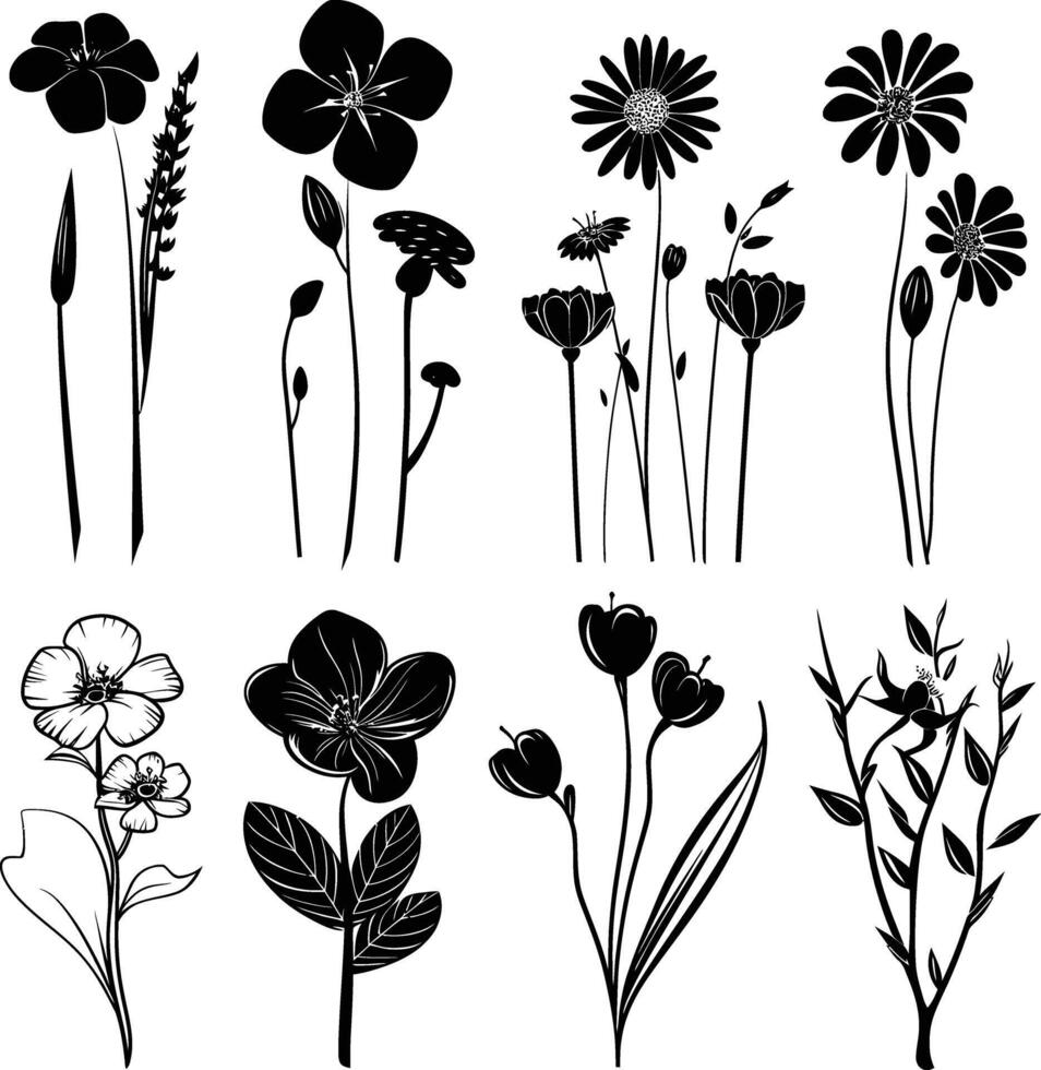 ai generiert Silhouette Frühling Blume Sammlung schwarz Farbe nur vektor