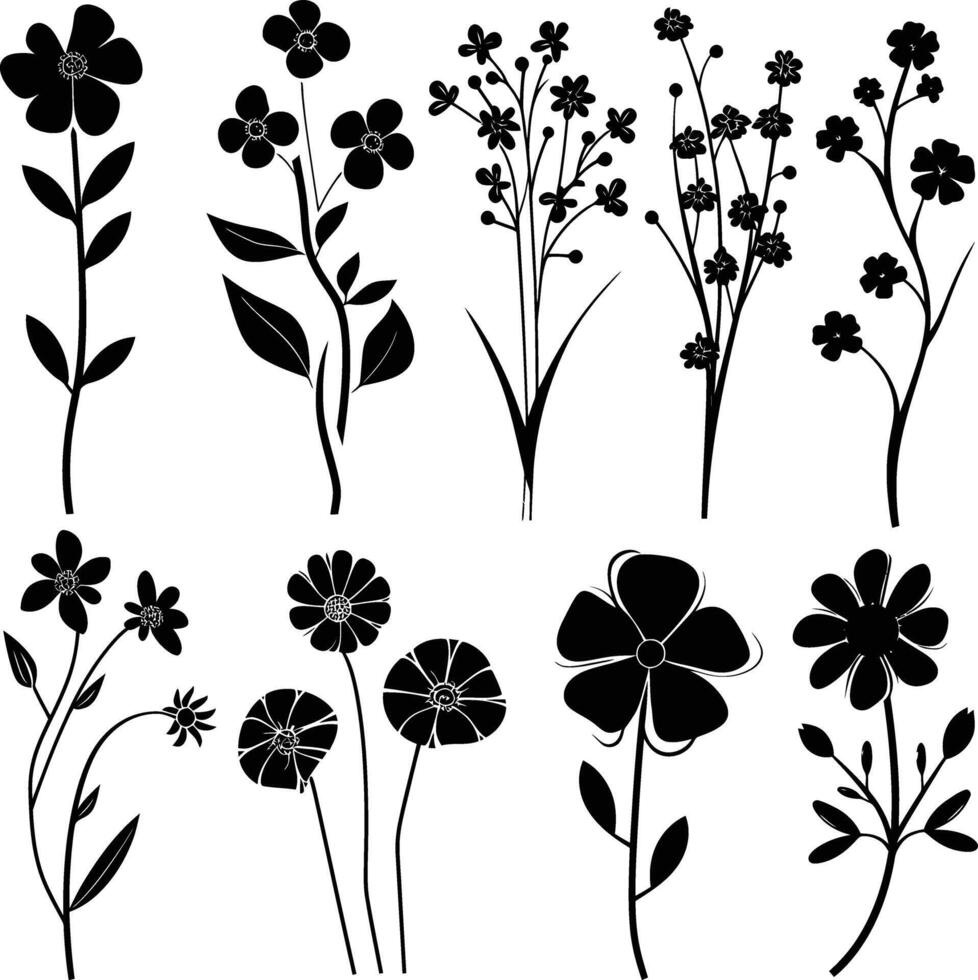 ai generiert Silhouette Frühling Blume Sammlung schwarz Farbe nur vektor