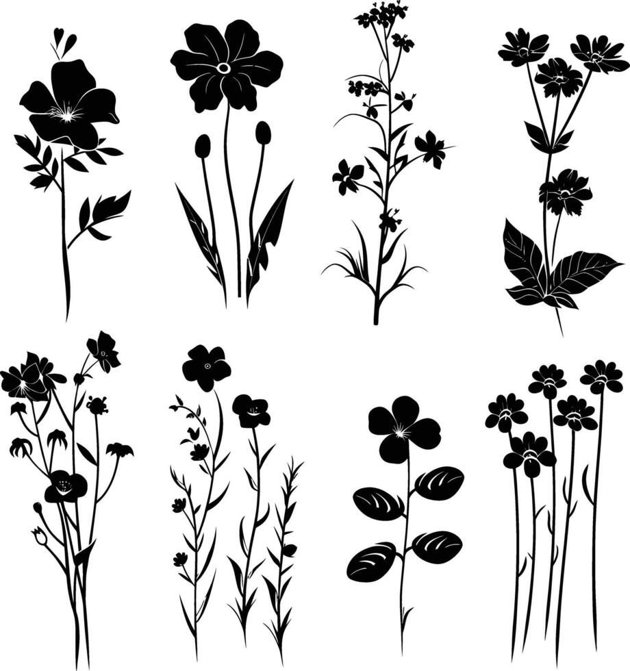 ai generiert Silhouette Frühling Blume Sammlung schwarz Farbe nur vektor