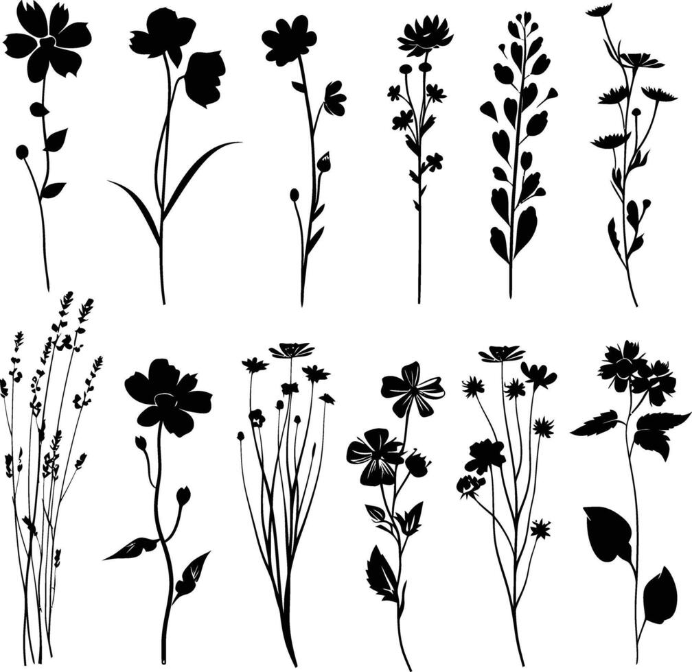 ai generiert Silhouette Frühling Blume Sammlung schwarz Farbe nur vektor