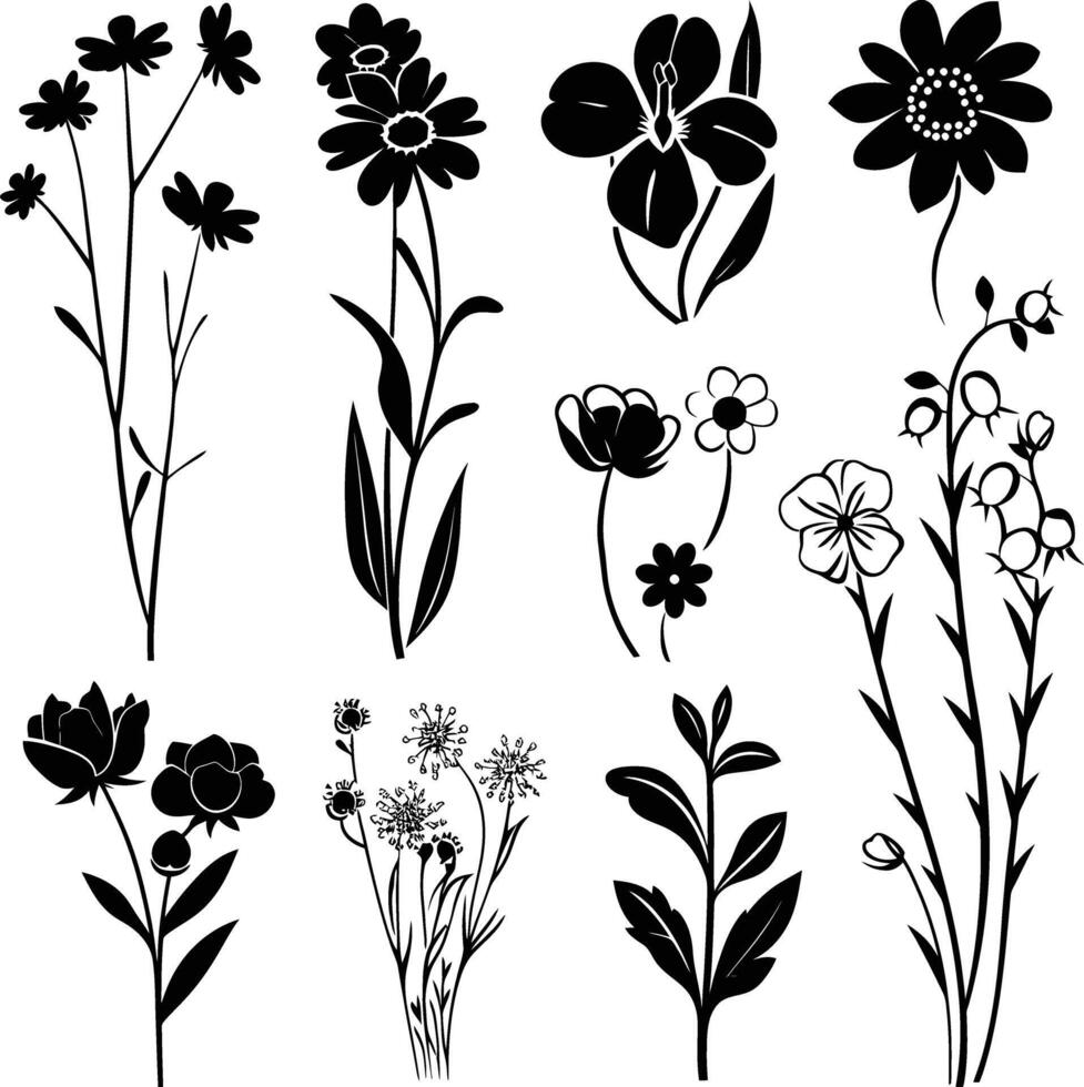 ai generiert Silhouette Frühling Blume Sammlung schwarz Farbe nur vektor