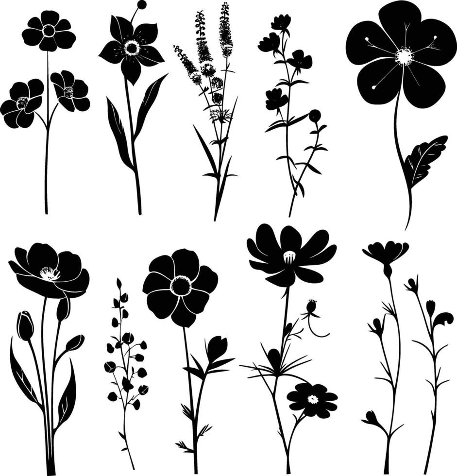 ai generiert Silhouette Frühling Blume Sammlung schwarz Farbe nur vektor