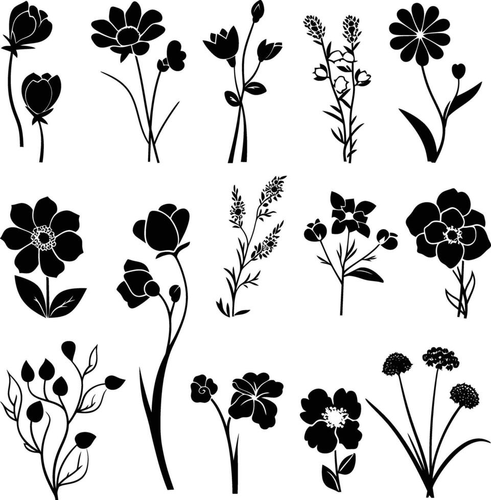 ai generiert Silhouette Frühling Blume Sammlung schwarz Farbe nur vektor