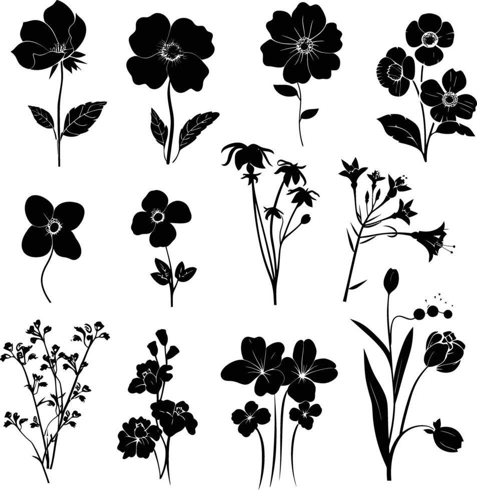 ai generiert Silhouette Frühling Blume Sammlung schwarz Farbe nur vektor