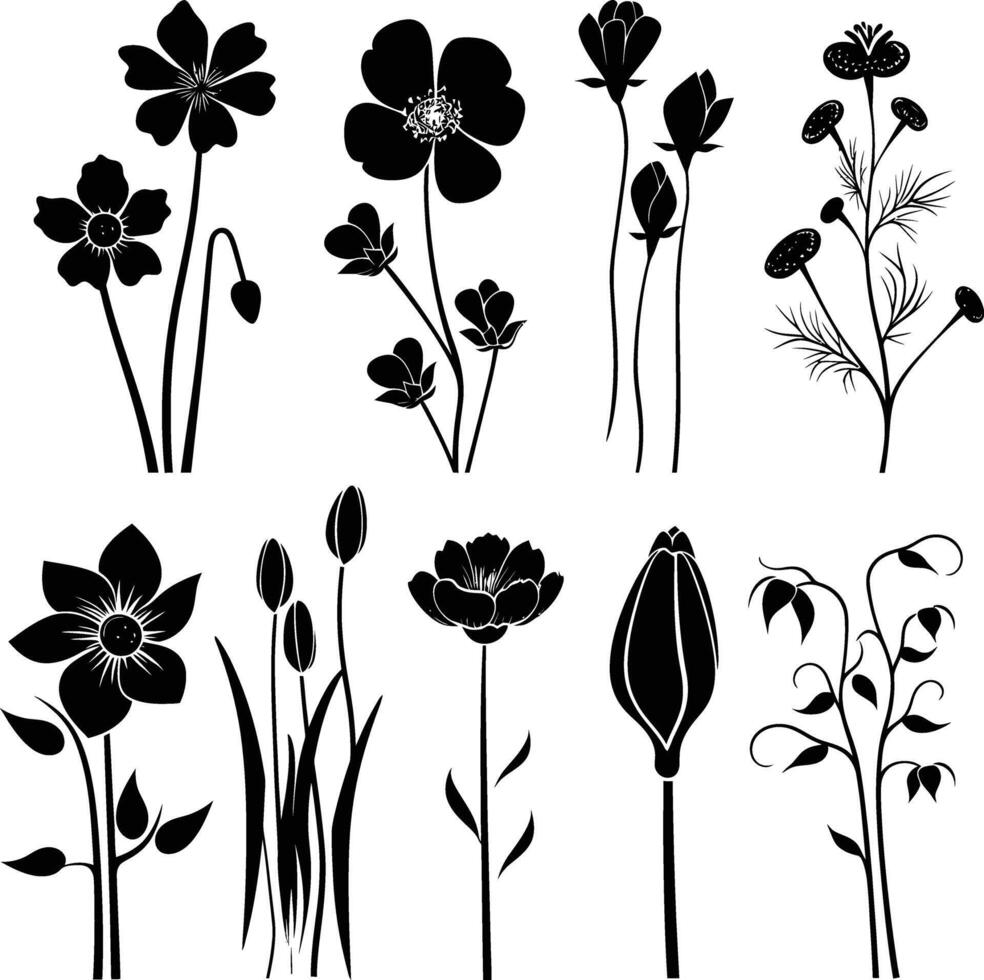 ai generiert Silhouette Frühling Blume Sammlung schwarz Farbe nur vektor