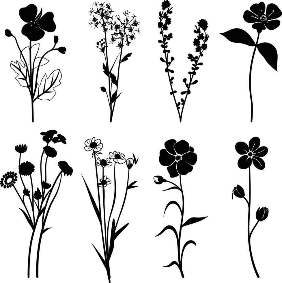 ai generiert Silhouette Frühling Blume Sammlung schwarz Farbe nur vektor