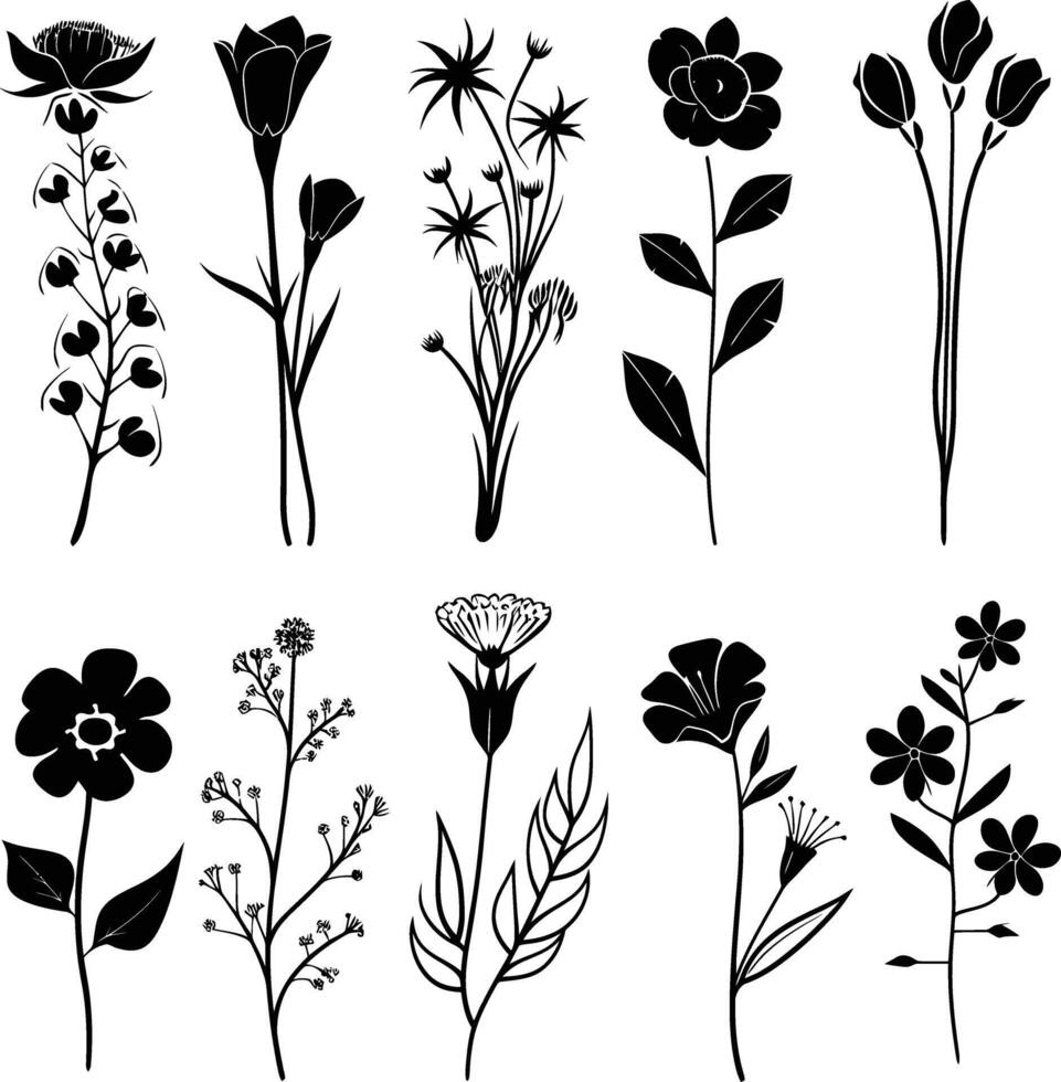 ai generiert Silhouette Frühling Blume Sammlung schwarz Farbe nur vektor