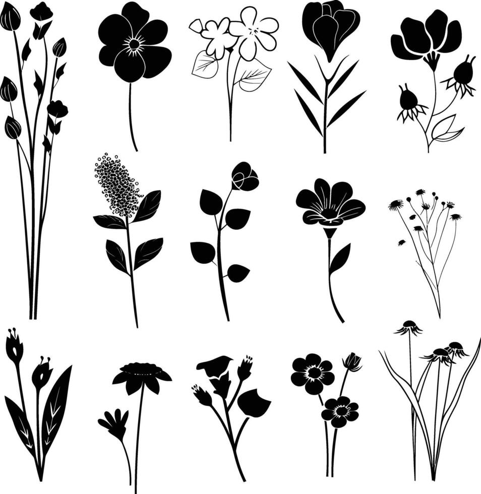 ai generiert Silhouette Frühling Blume Sammlung schwarz Farbe nur vektor
