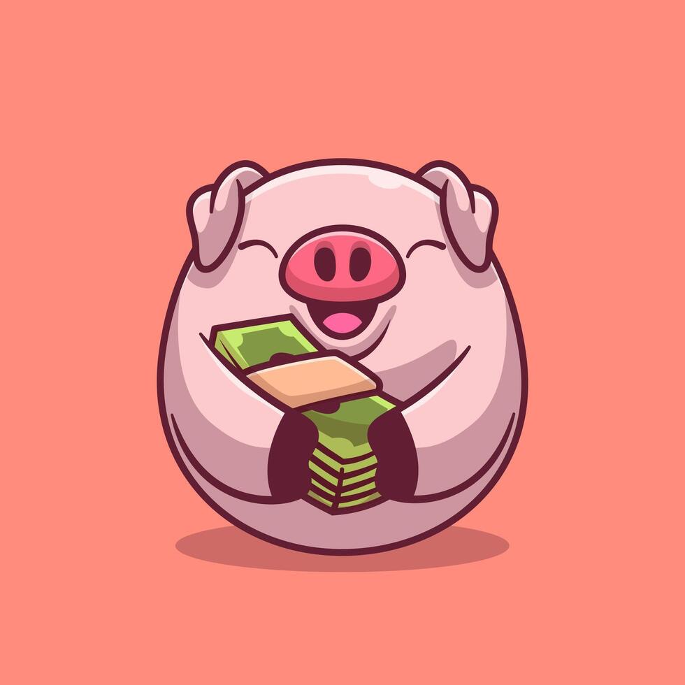 süß Schwein halten Geld Karikatur Vektor Symbol Illustration. Tier Geschäft Symbol Konzept isoliert Prämie Vektor. eben Karikatur Stil