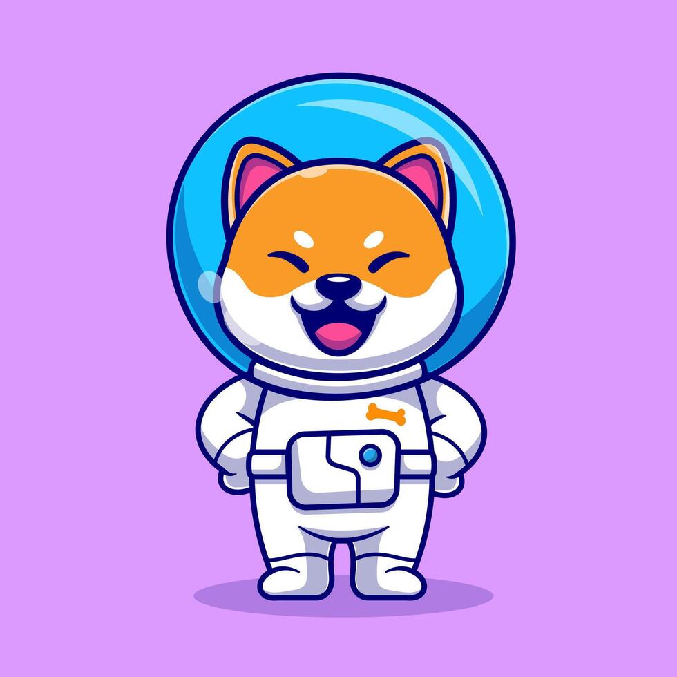 süß Shiba inu Hund Astronaut Stehen Karikatur Vektor Symbol Illustration. Tier Wissenschaft Symbol Konzept isoliert Prämie Vektor. eben Karikatur Stil