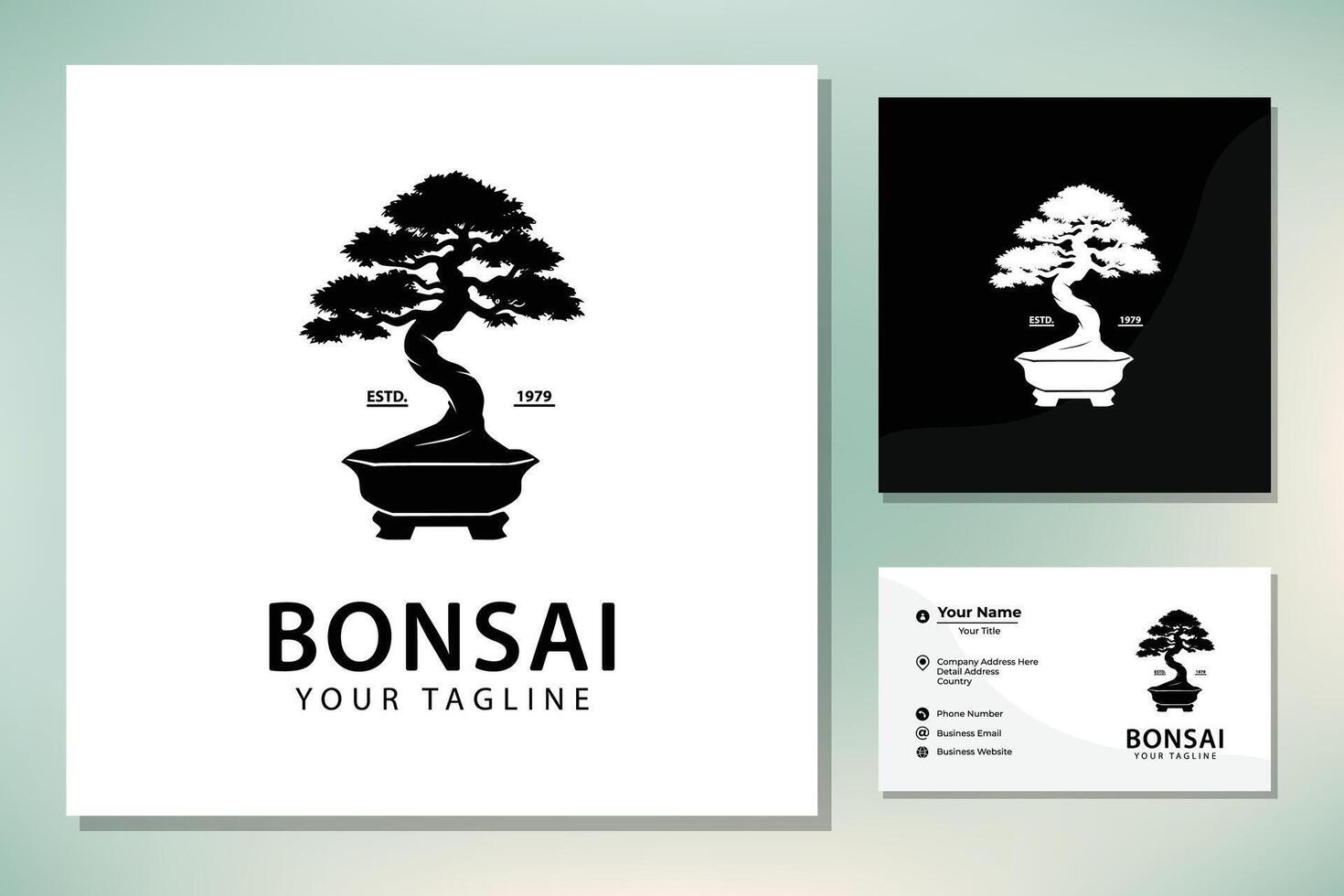 årgång stil bonsai logotyp vektor ikon illustration