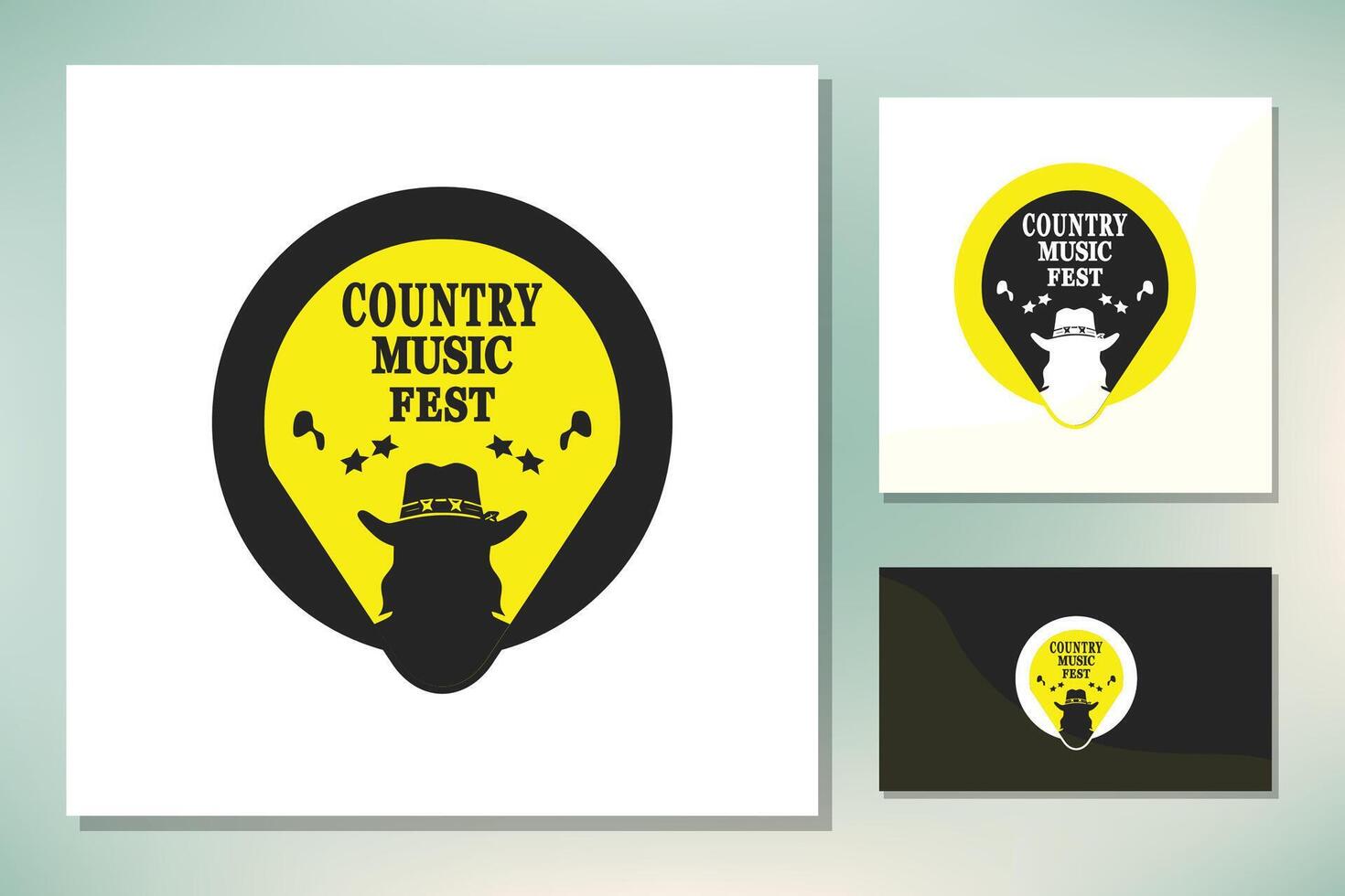 Gitarre wählen Emblem mit Cowboy Sheriff Bandit Hut zum Western Musik- Land fest Logo Design vektor