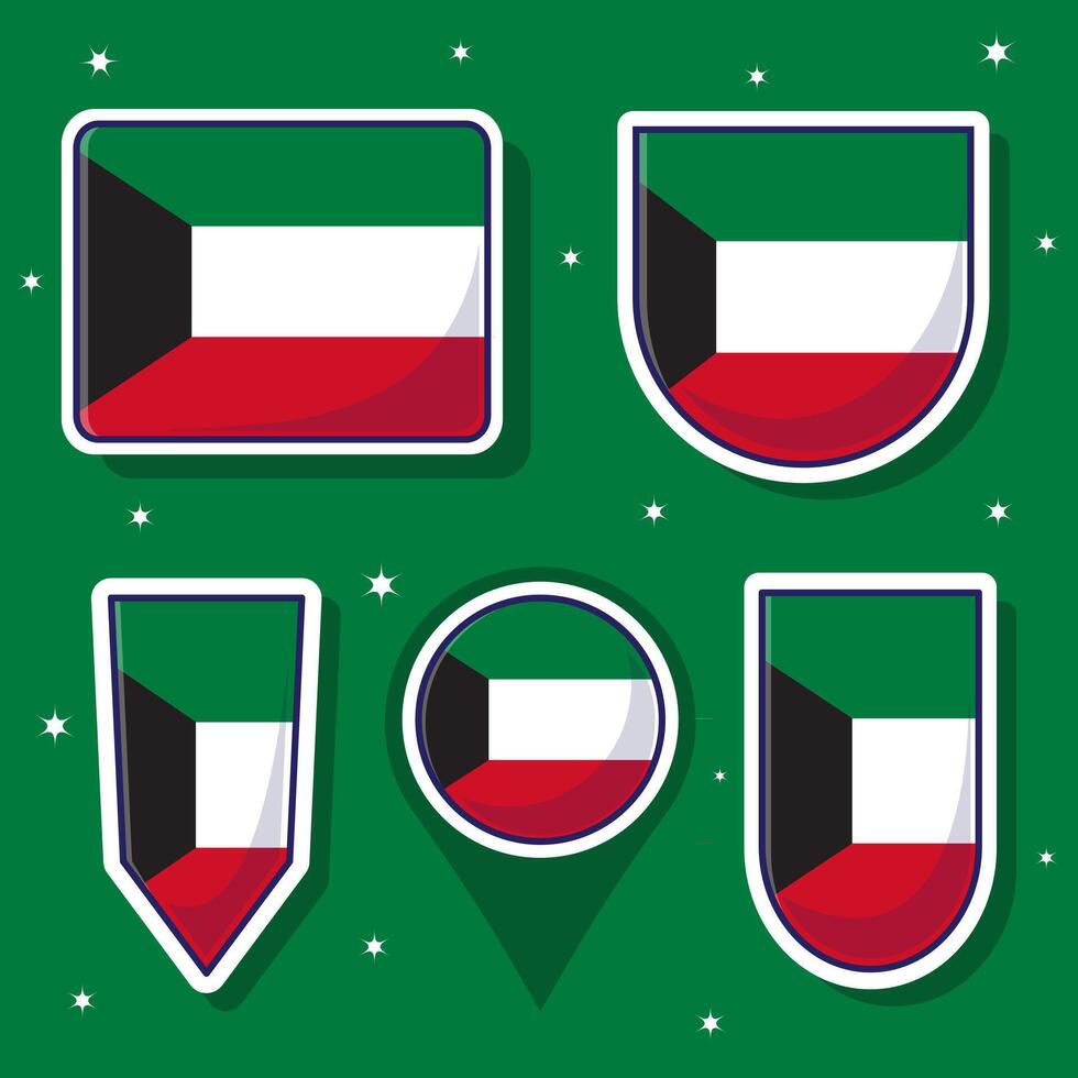 kuwait nationell flagga tecknad serie vektor illustration ikon maskot bunt förpackningar