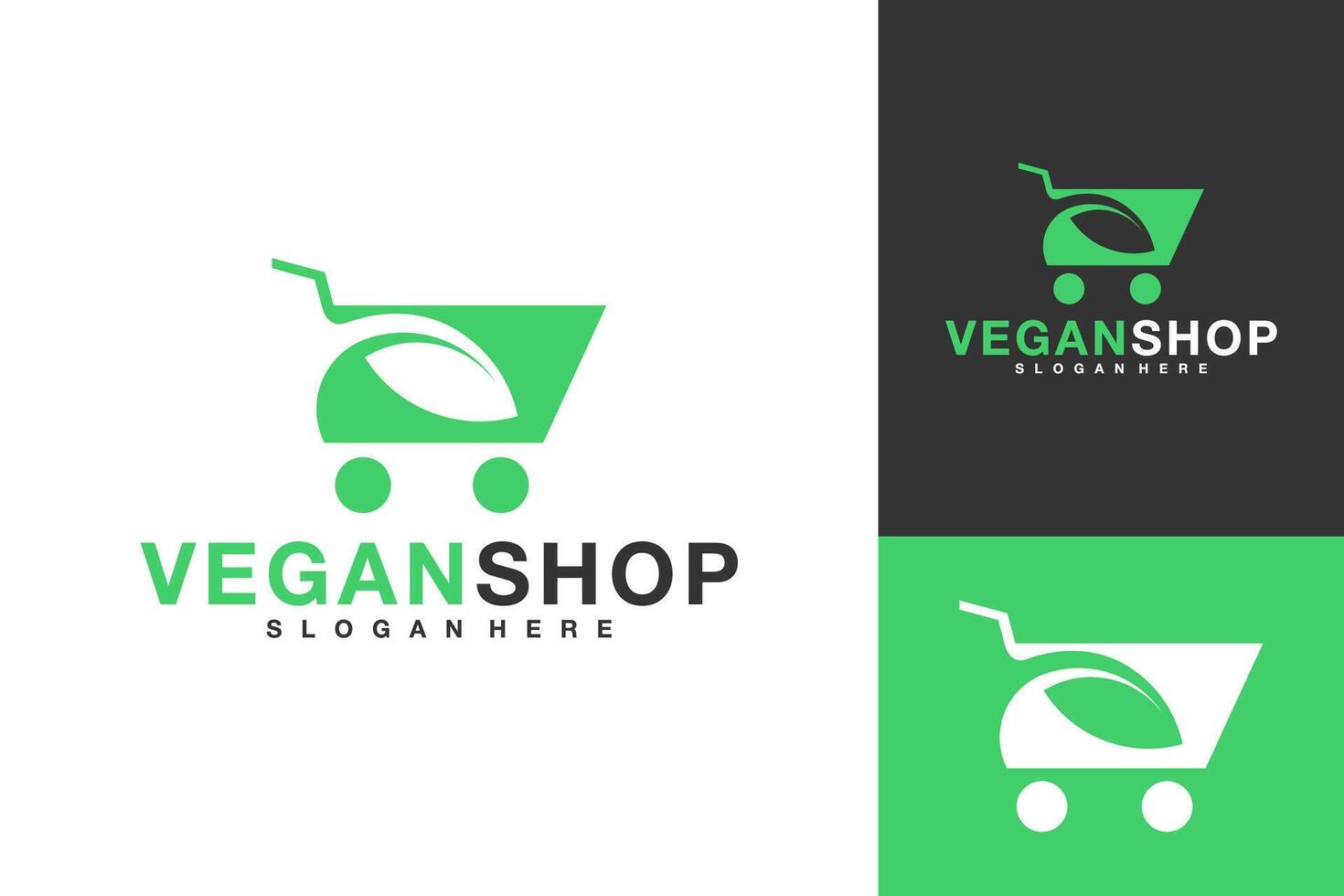 vegan Geschäft Natur Einkaufen Wagen Logo Design vektor