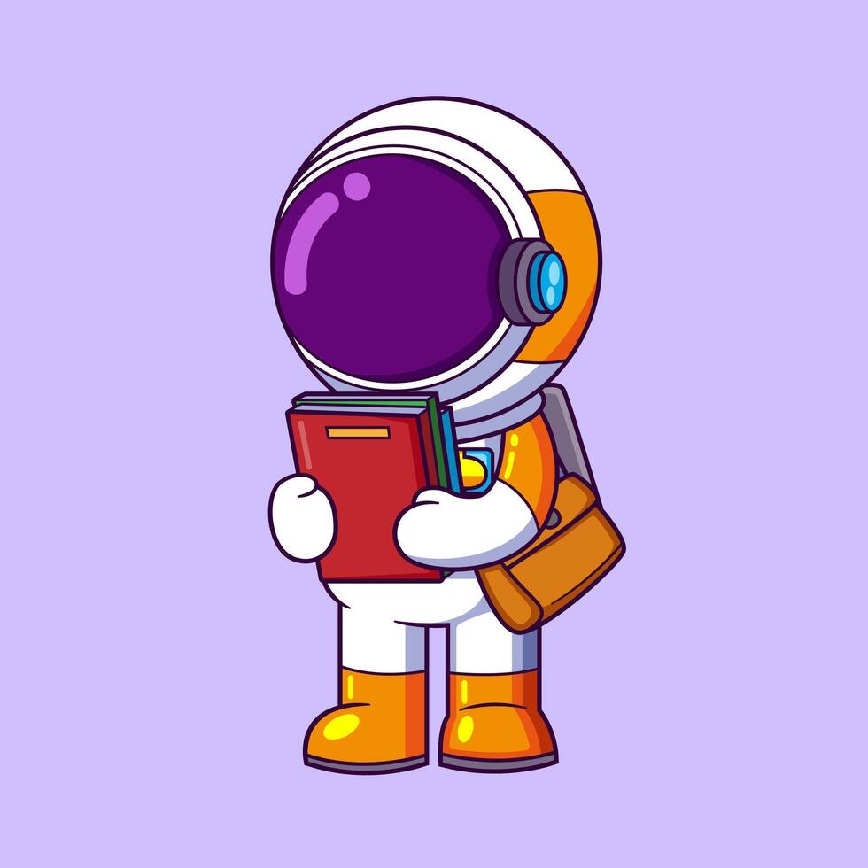 süß Astronaut gehen zu lernen. süß Astronaut Gehen mit Bücher im Hände vektor