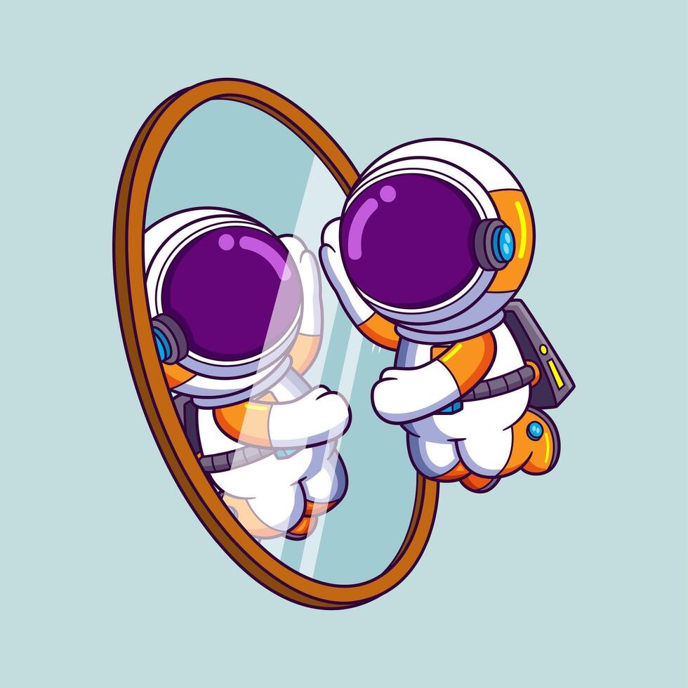 ein Astronaut suchen im das Spiegel vektor