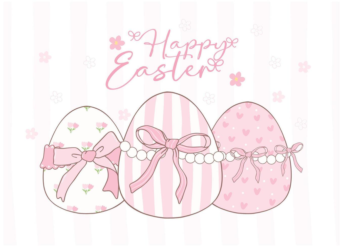 süß Rosa Kokette Ostern Eier Karikatur Banner, Süss retro glücklich Ostern Frühling Tier Hand Zeichnung. vektor