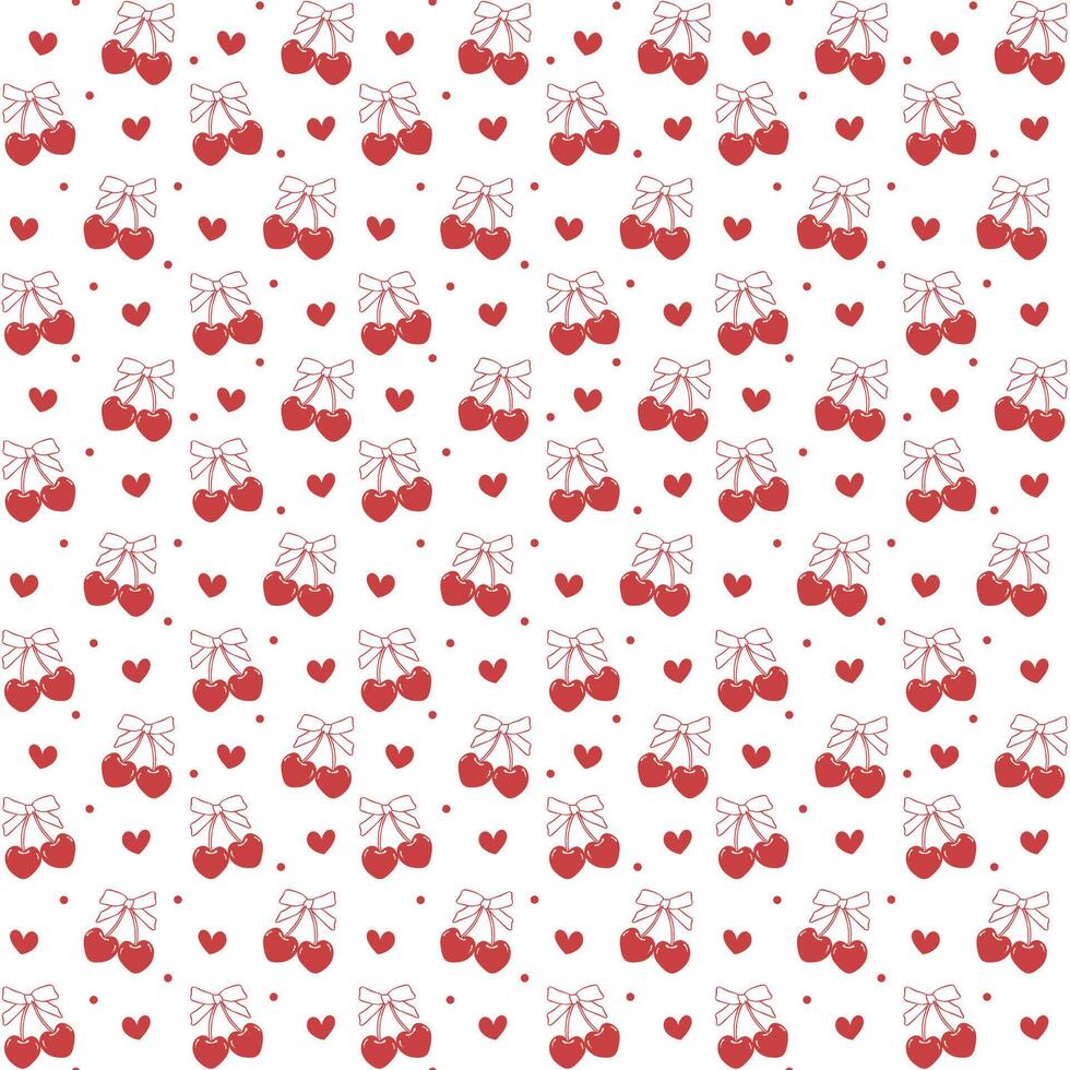 kokett röd körsbär med rosett sömlös mönster isolerat på vit bakgrund. vektor