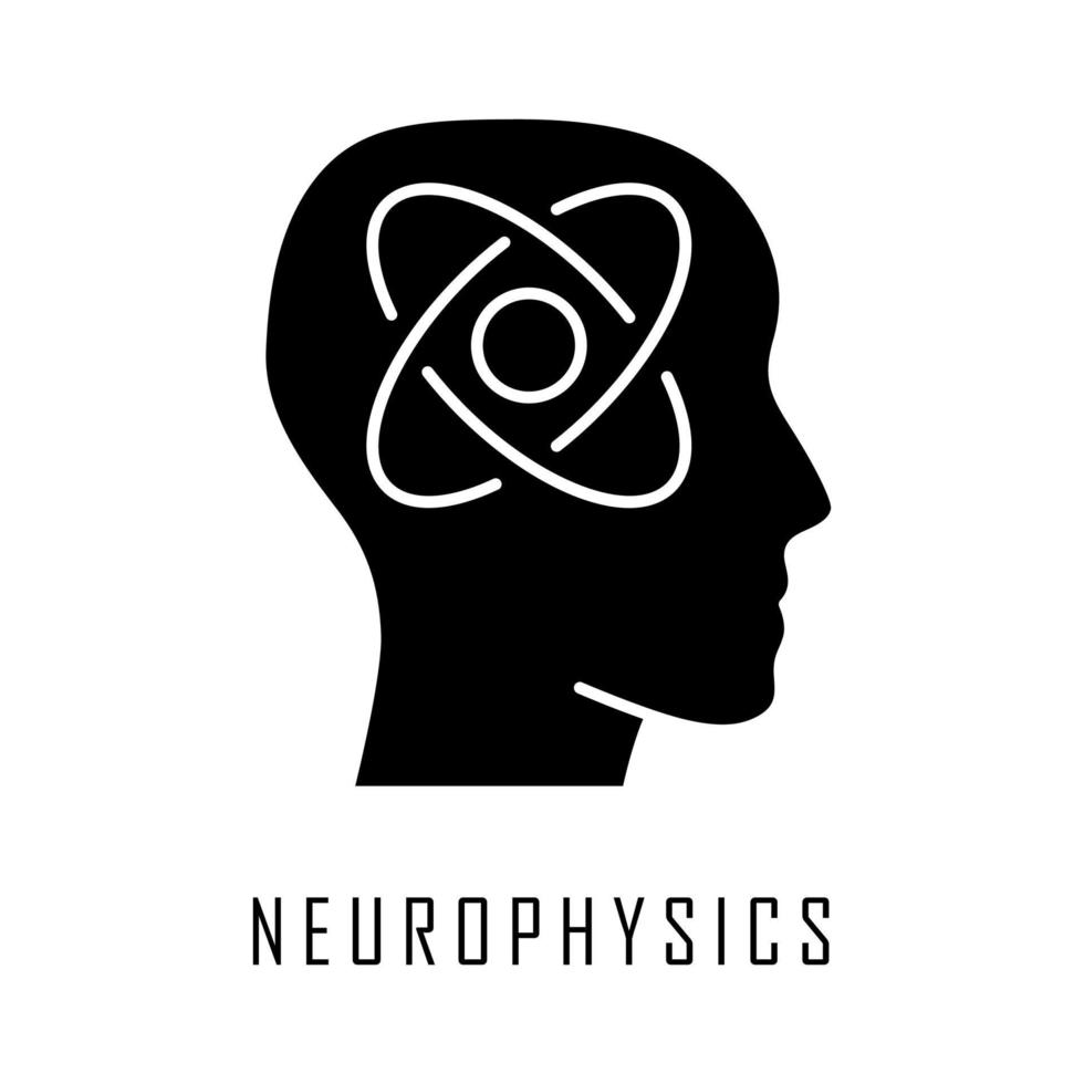 neurofysik glyfikon. nervsystemet, mänsklig hjärna studerar. neurobiofysik. neurovetenskaplig forskning. kognitiv neurovetenskap. siluett symbol. negativt utrymme. vektor isolerade illustration