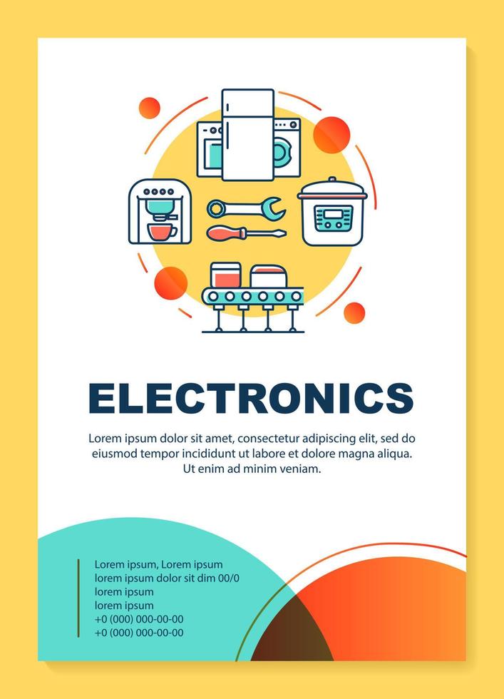 elektronikindustrin affisch mall layout. apparat, teknologiproduktion. banner, häfte, broschyr print design med linjära ikoner. vektor broschyr sidlayouter för tidskrifter, reklam flygblad