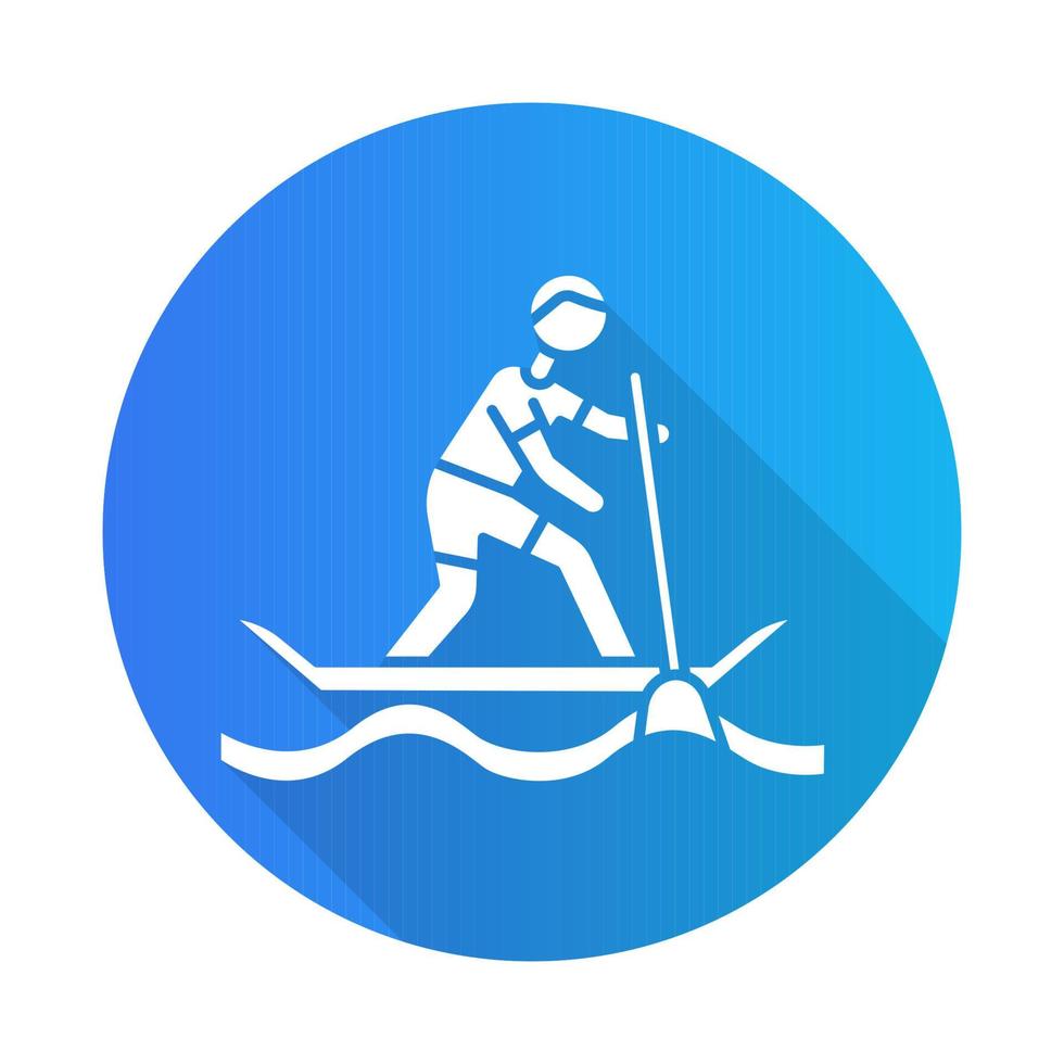 Paddel Surfen blaues flaches Design lange Schatten Glyphe Symbol. SUP Boarding Wassersport, extreme Sportart. Freizeitaktivitäten im Freien und Hobby. abenteuerliche Freizeit. Vektor-Silhouette-Abbildung vektor