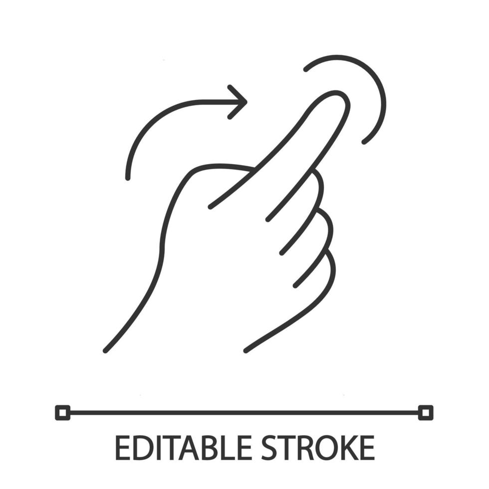 Lineares Symbol für Geste nach rechts streichen. Touchscreen-Gesten. menschliche Hand und Finger. mit sensorischen Geräten. dünne Linie Abbildung. Kontursymbol. Vektor isolierte Umrisszeichnung. bearbeitbarer Strich