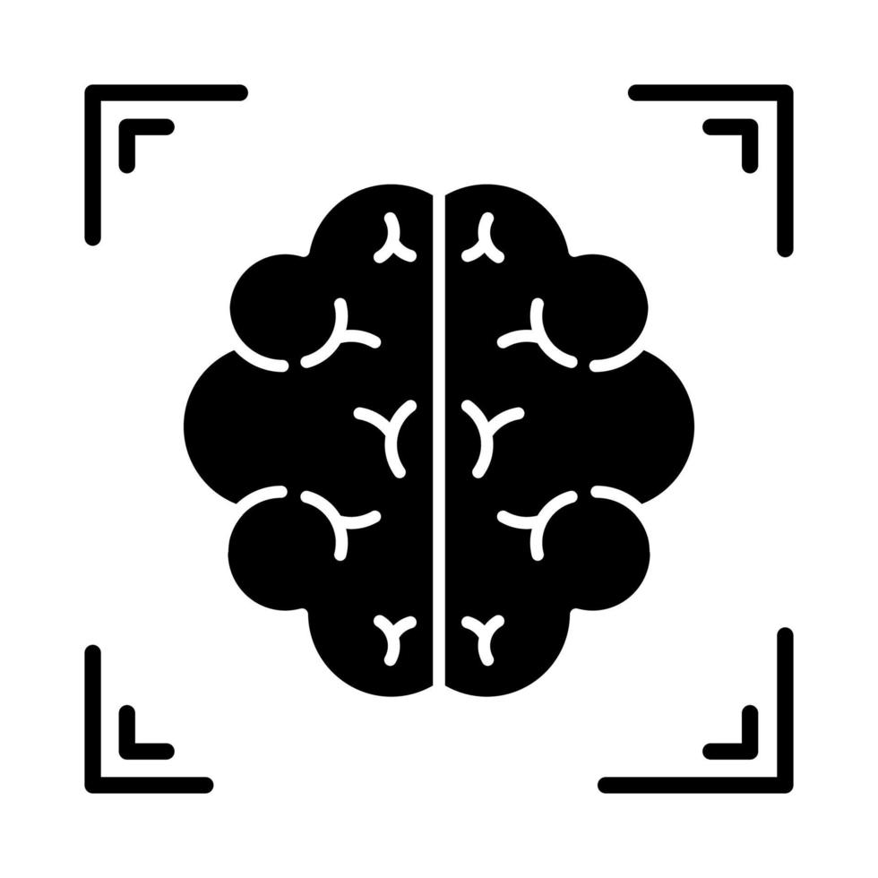 hjärnskanning glyfikon. neuroimaging. analys av nervsystemets struktur. medicinsk procedur. sjukhusundersökning. neurologi. siluett symbol. negativt utrymme. vektor isolerade illustration