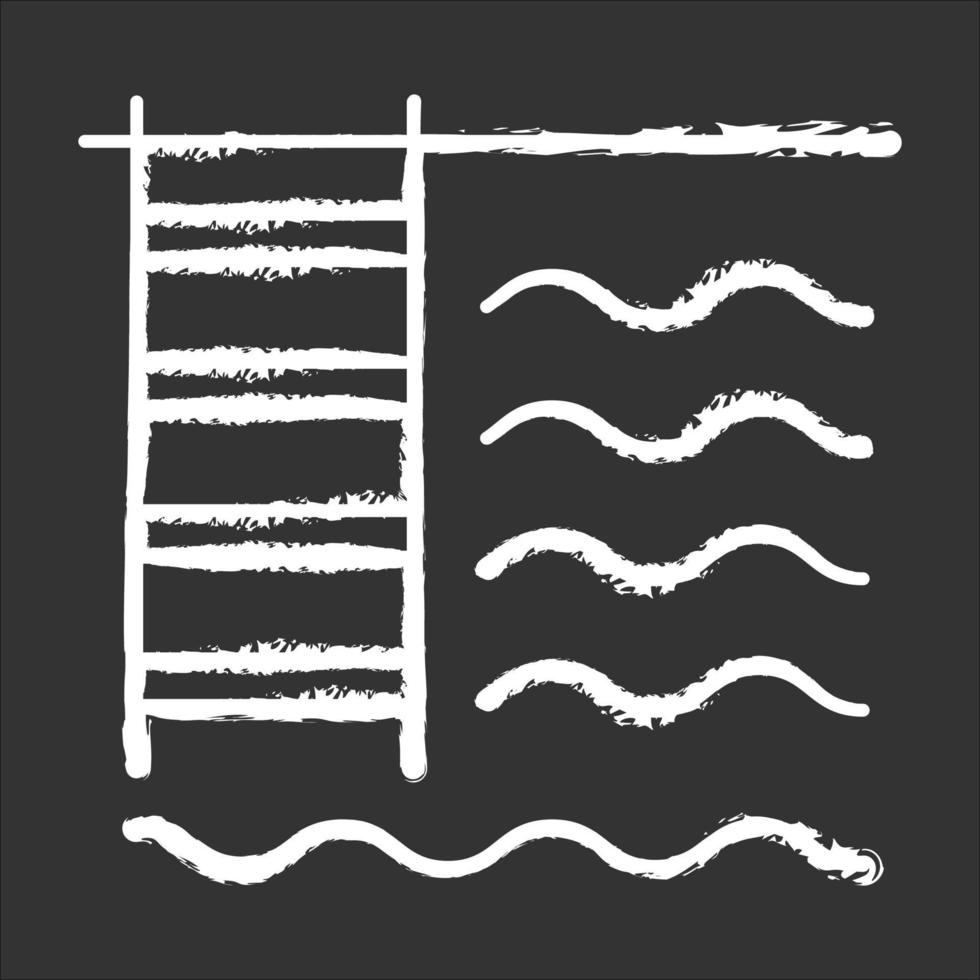 pool krita ikon. vatten och stege. badning. Vattenland. auatiska anläggningar. lägenhetsbekvämligheter. lounge, sportzon för aktiv fritid. isolerade svarta tavlan vektorillustration vektor