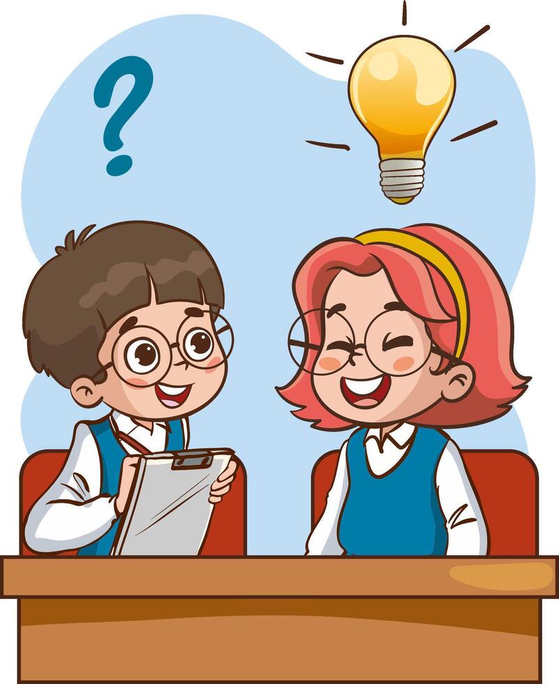 Kinder Denken Idee Vektor Illustration Kinder fragen Fragen zu ihr Freund Vektor Illustration