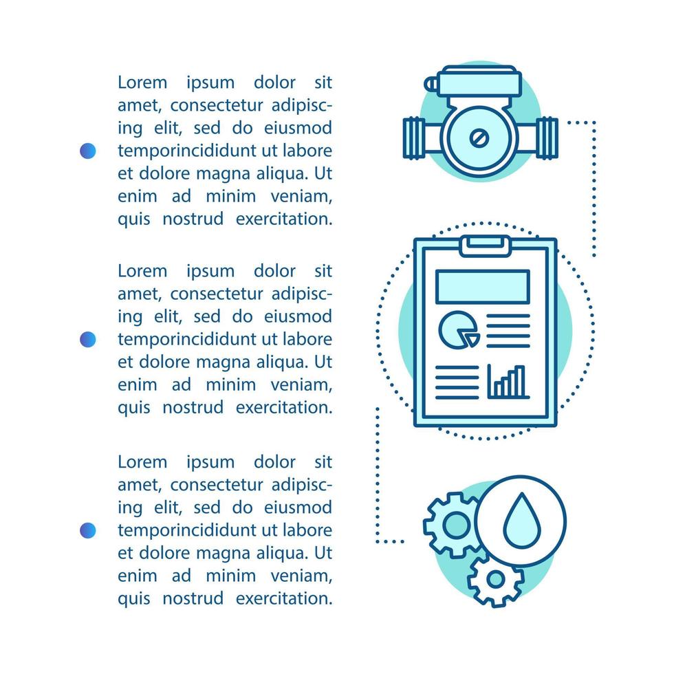 Artikelseitenvorlage zur Wasseraufbereitung. Broschüre, Magazin,  Broschürendesign mit linearen Symbolen und Textfeldern. Trinkwasser- und  Abwasserdienstleistungen und Industrie. Druckdesign. Konzept mit Textraum  3836326 Vektor Kunst bei Vecteezy