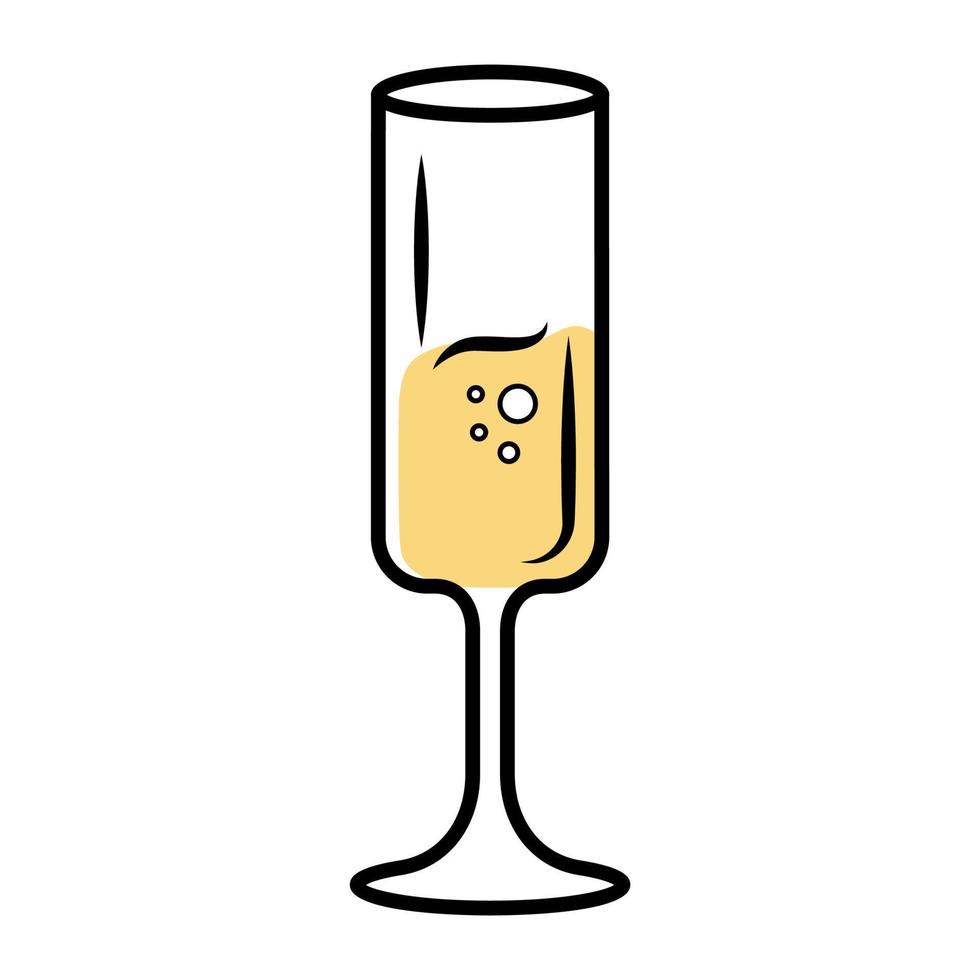 mousserande vin glas gul färgikon. fort vinglas. champagne. alkoholdryck med bubblor. festcocktail. aperitifdryck. bar, restaurang servis, glas. isolerade vektor illustration