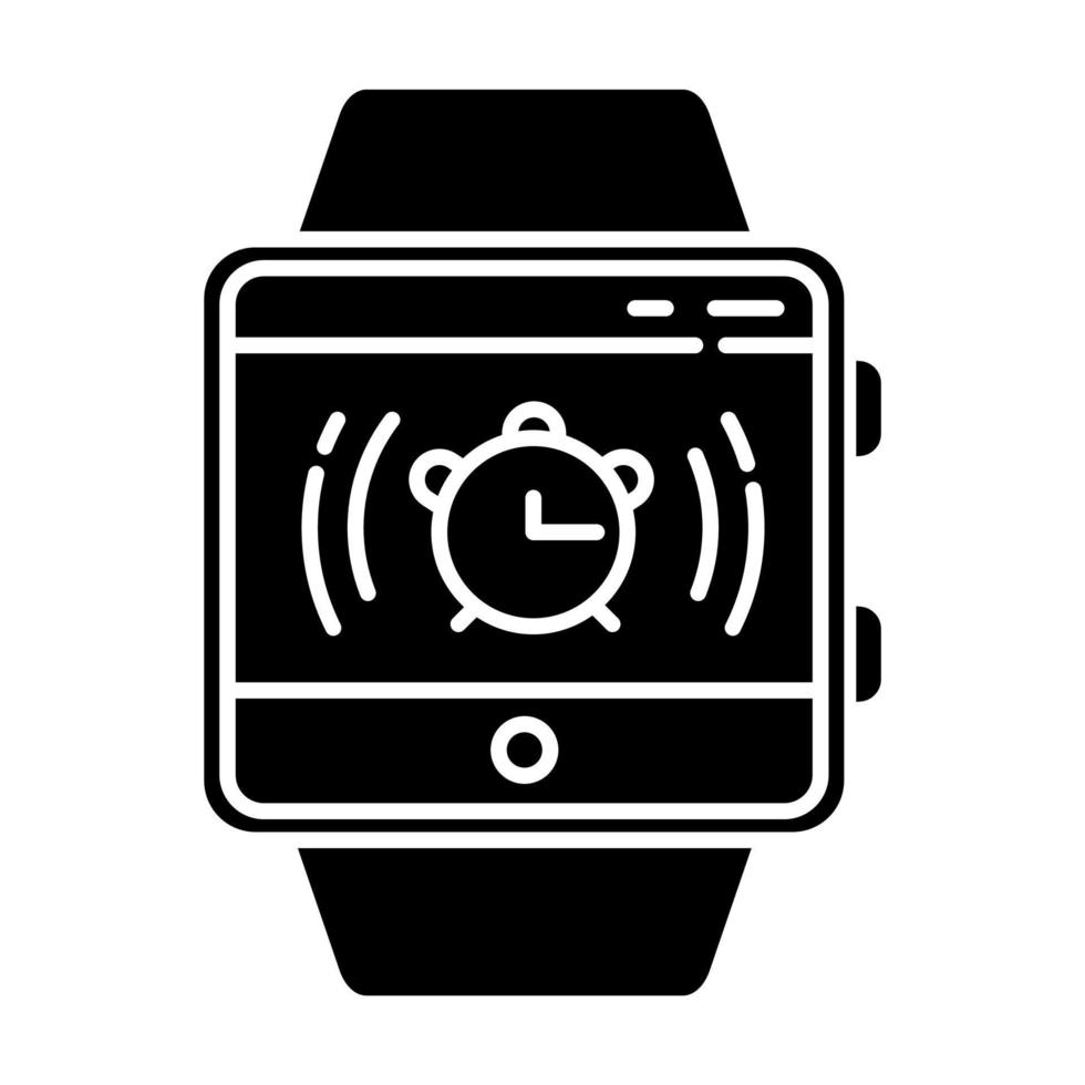 Wecker Smartwatch-Funktion Glyphensymbol. erwachen Sie mit Geräuschen und Vibrationen aus dem Nachtschlaf und kurzen Nickerchen. Fitness-Armband. Silhouette-Symbol. negativen Raum. isolierte Vektorgrafik vektor