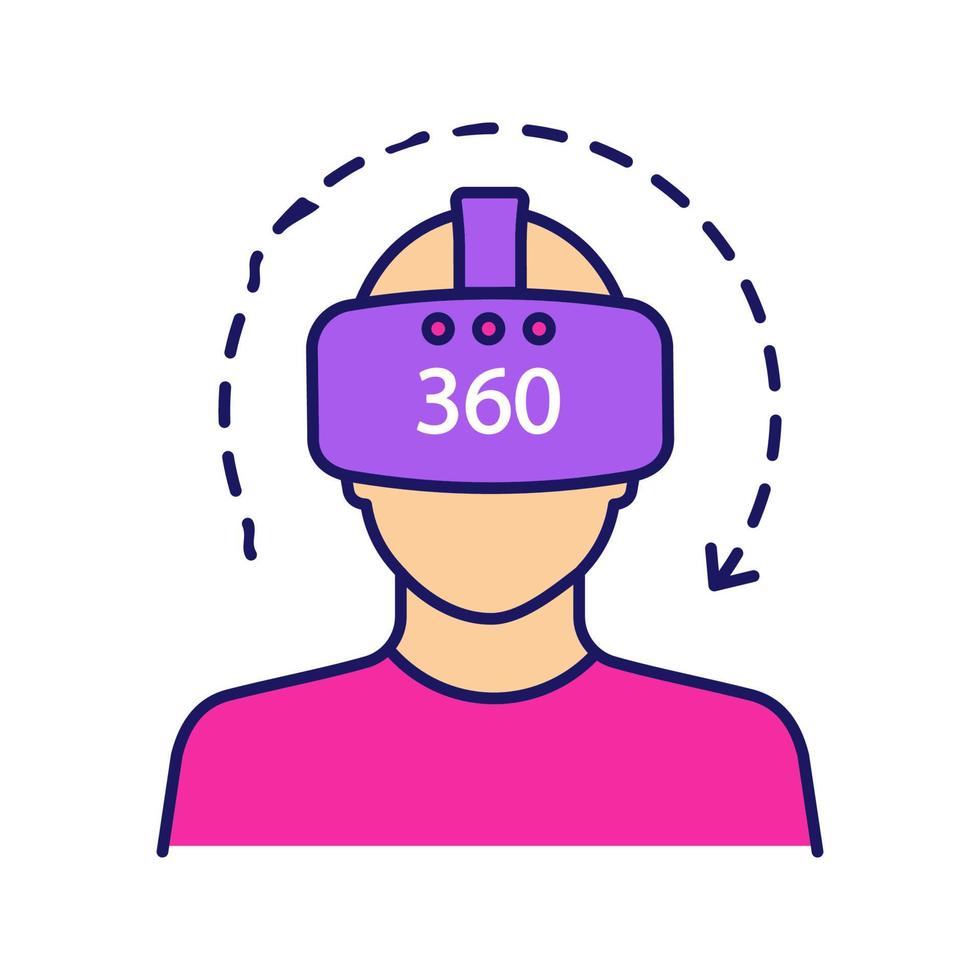 Virtual-Reality-Video-Farbsymbol. 360-Grad-Video. VR-Player mit VR-Maske, Brille, Headset und Rotationspfeil. Virtual-Reality-Spielbereich. isolierte Vektorillustration vektor