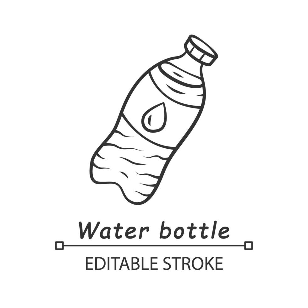 Wasserflasche lineares Symbol. wiederverwendbare Plastikflasche. Trinkwasserspeicherung. Plastik-Müll. umweltfreundliche Verpackung. dünne Linie Abbildung. Kontursymbol. Vektor isolierte Umrisszeichnung. bearbeitbarer Strich