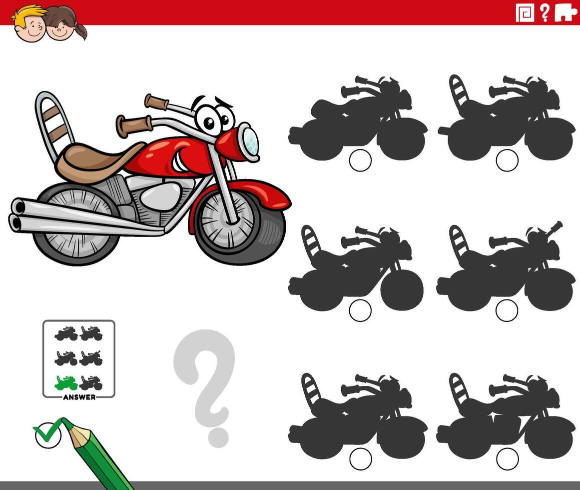 skugga aktivitet med tecknad serie motorcykel fordon karaktär vektor