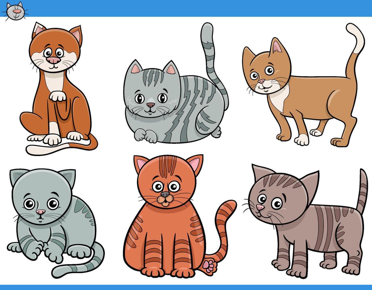 tecknade katter och kattungar komiska karaktärsset vektor