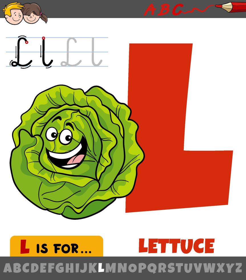 Brief l von Alphabet mit Karikatur Grüner Salat Charakter vektor