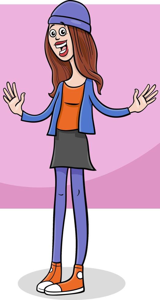 tecknad serie Lycklig ung kvinna eller flicka karaktär vektor