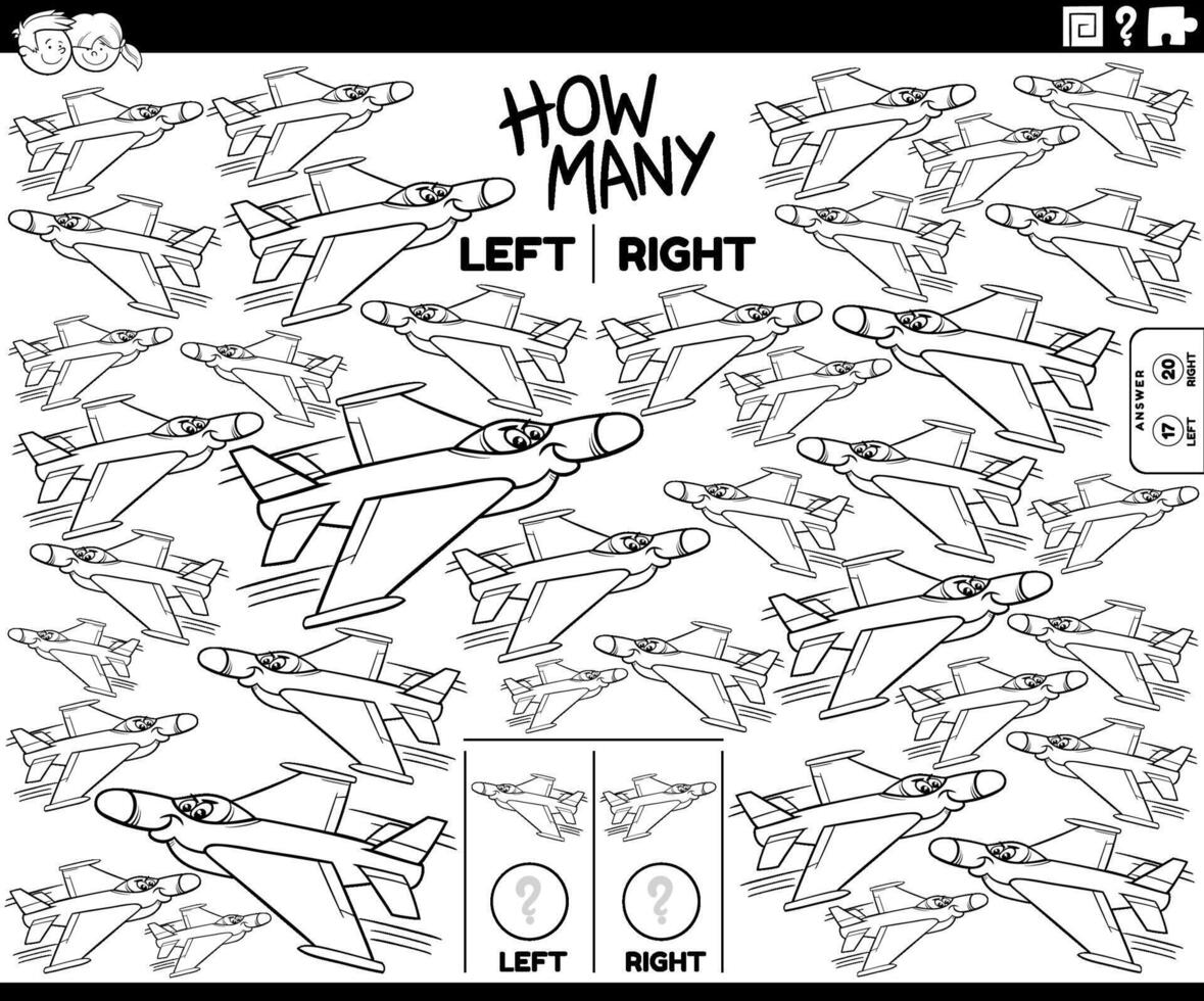 Zählen links und richtig Bilder von Jet Kämpfer Flugzeug Färbung Seite vektor
