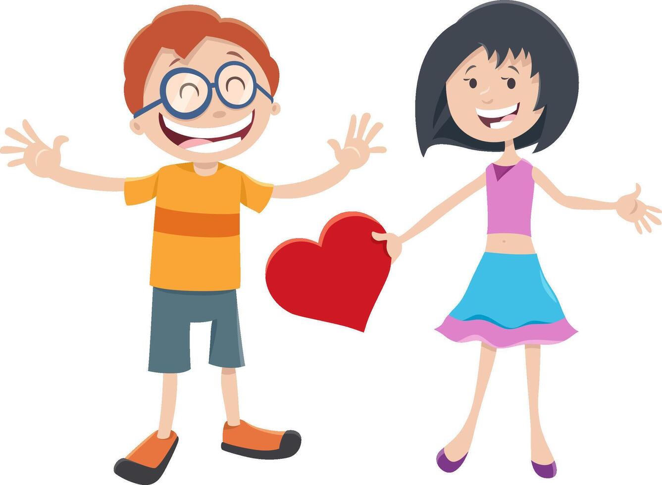 tecknad serie flicka och pojke tecken i kärlek på valentines dag vektor