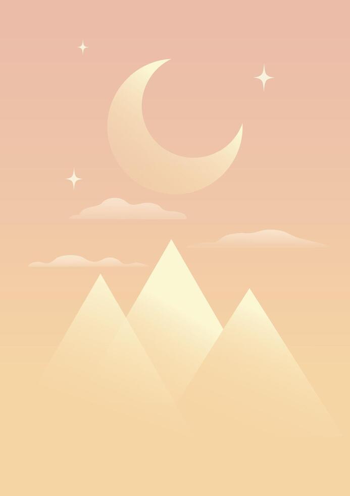 natt med måne och skön egyptisk pyramider. drömmande vektor tapet - giza pyramider