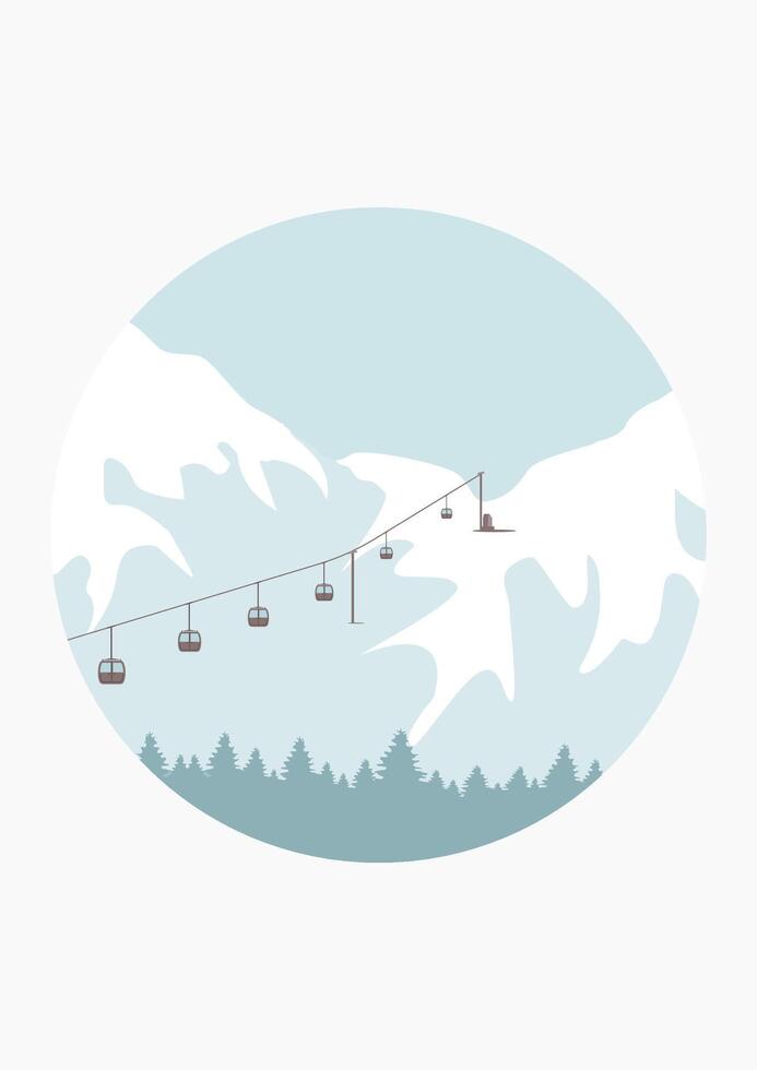 Vektor Illustration von Ski Resort mit schneebedeckt hügel. Winter Berg Landschaft, Neigung, Ski Aufzug. Urlaub Aktivität im Alpen.