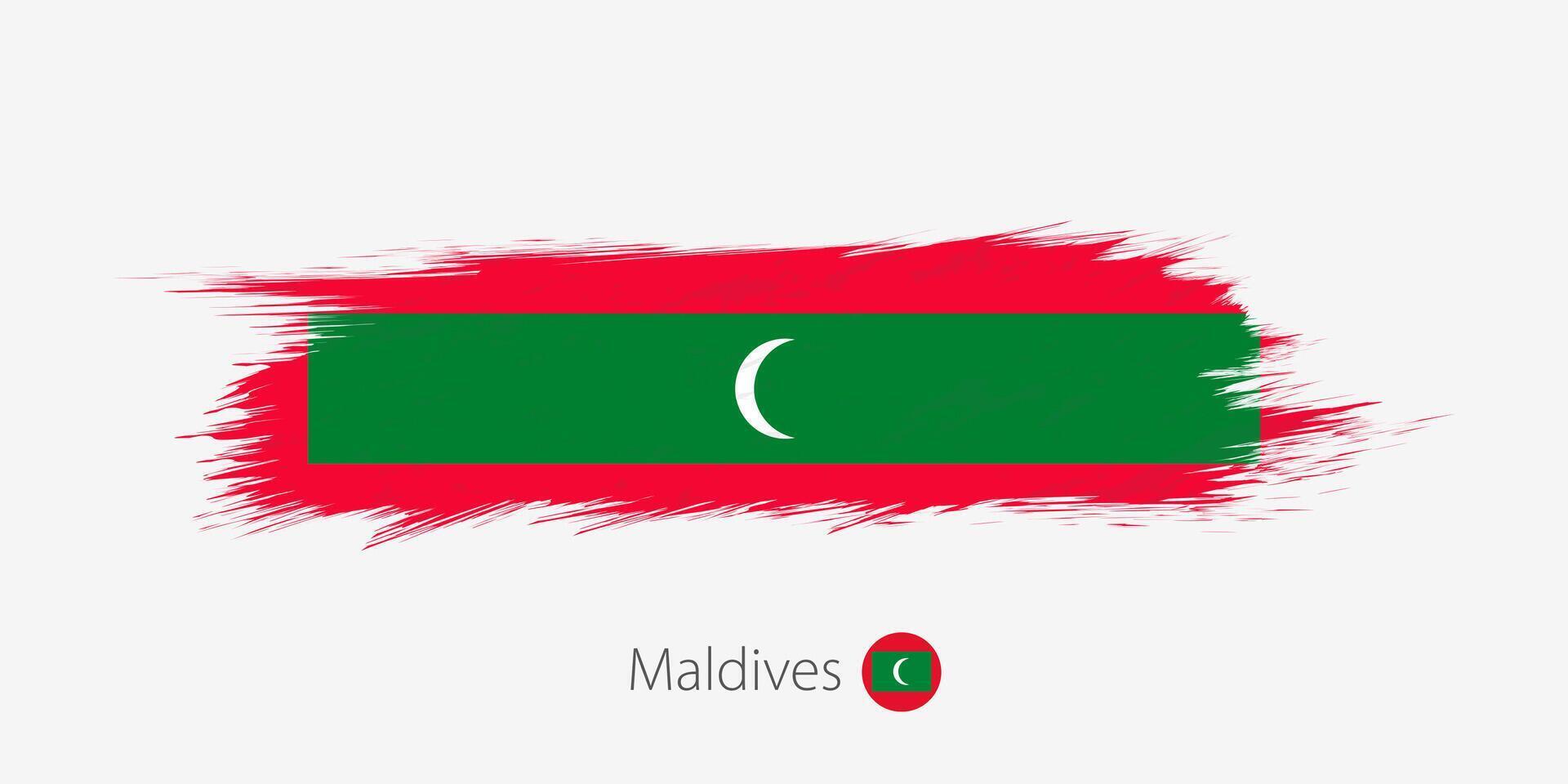 flagga av maldiverna, grunge abstrakt borsta stroke på grå bakgrund. vektor